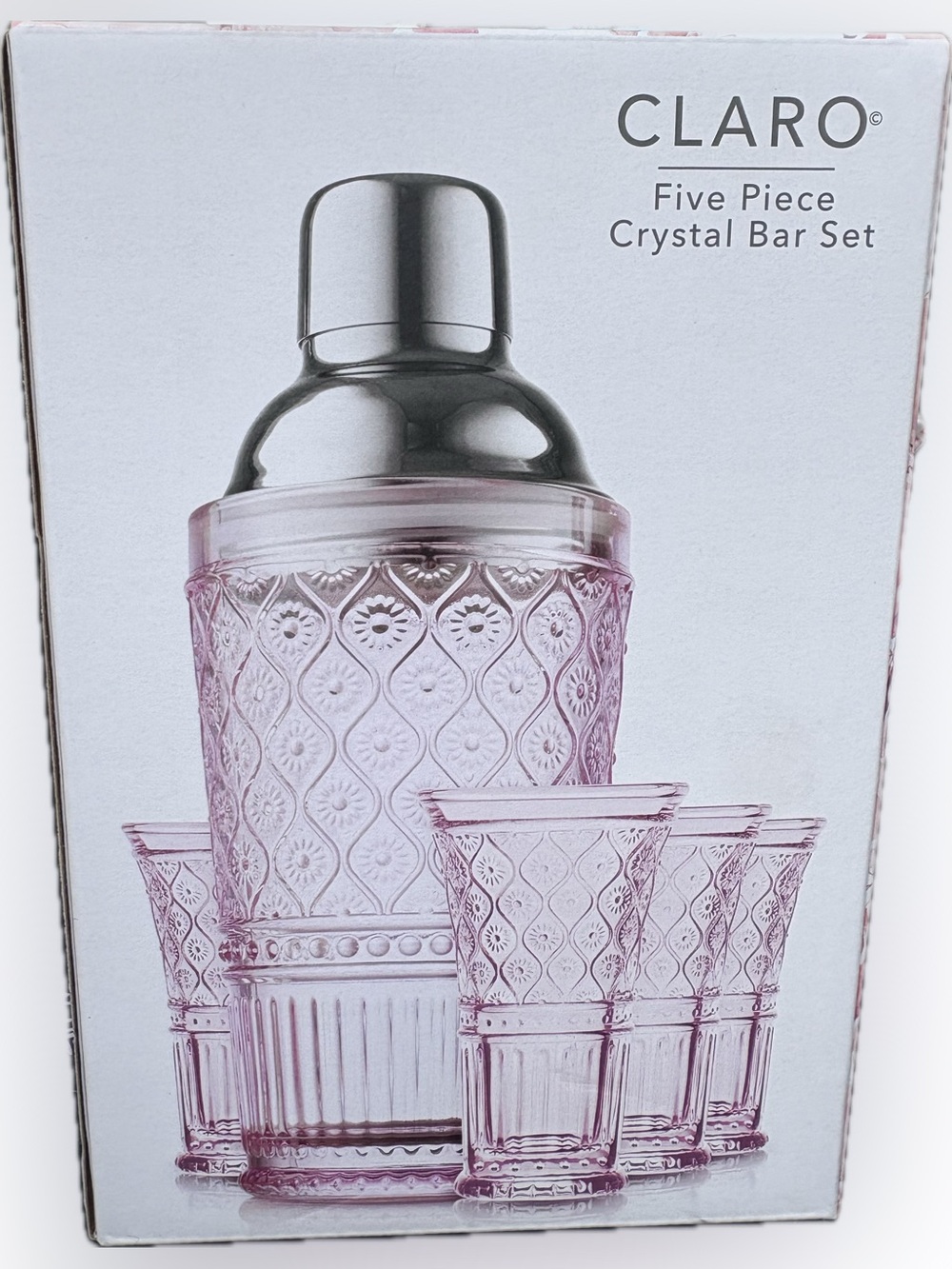 Godinger Claro Five-Piece Crystal Bar Set in Pink and Silver